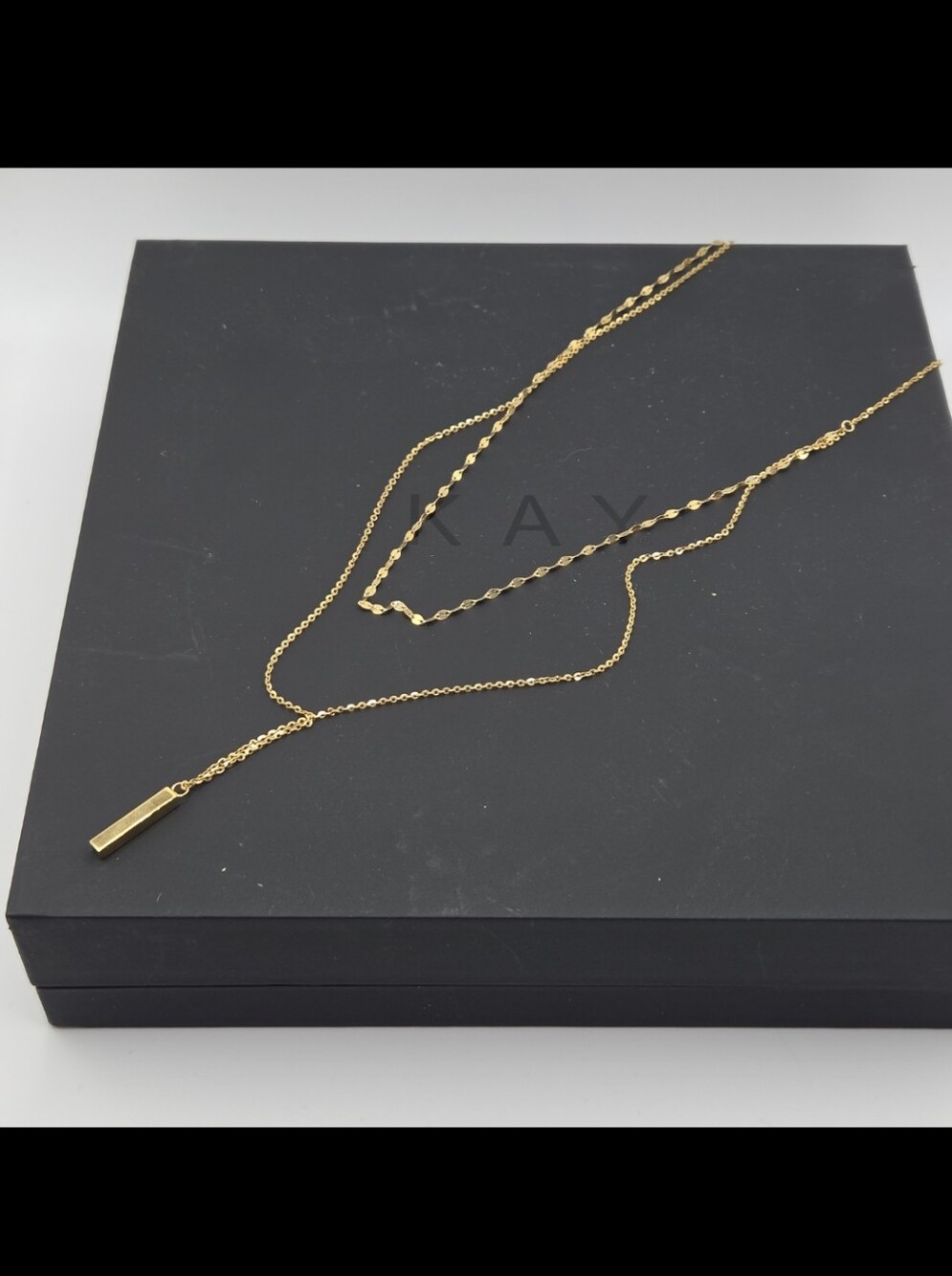 10K Gold Layered Bar Necklace Dainty Adjustable Double Chain Minimalist